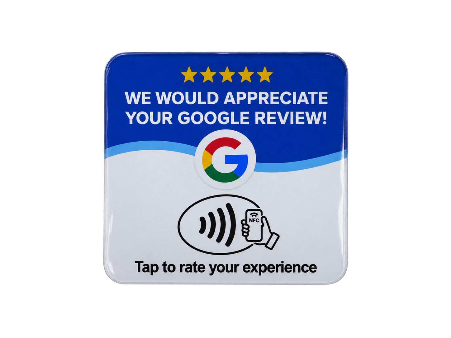 NFC Google review card that customers tap to leave a review